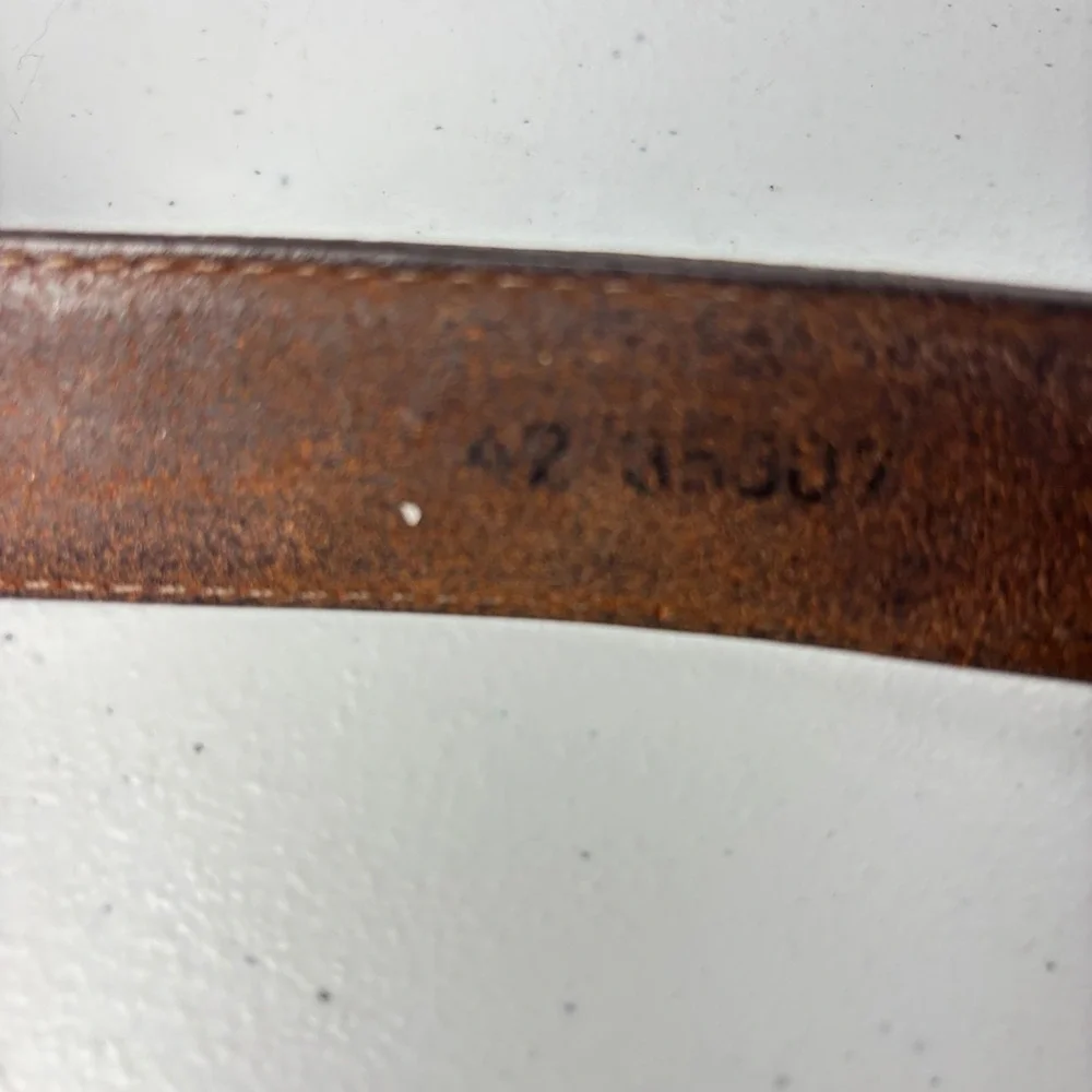 Vtg Brighton Brown Leather Belt Ranger 42 Raised Overlay Brass Western Cowboy